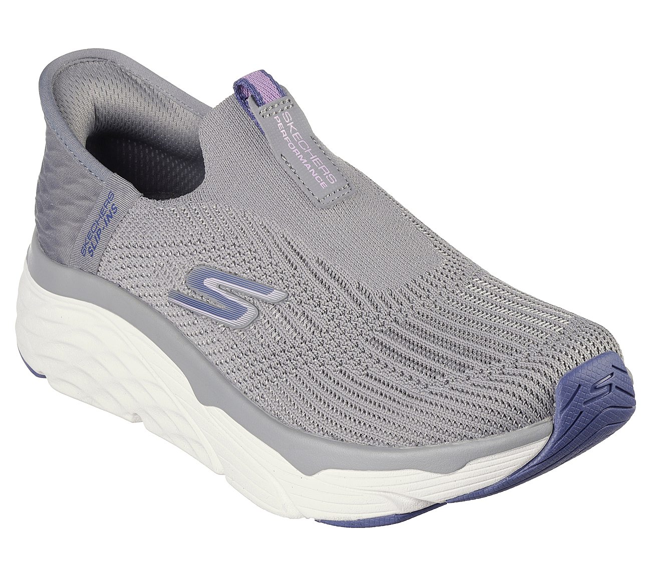 SKECHERS SLIP-INS: MAX CUSHIONING - SMOOTH, CHARCOAL/BLUE Footwear Right View