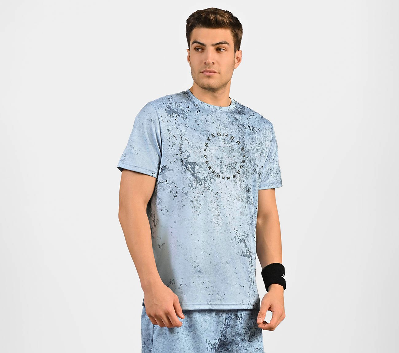 AOP CHEST PRINT PERFORMANCE T-SHIRT, CHARCOAL/LT. BLUE Apparel Bottom View