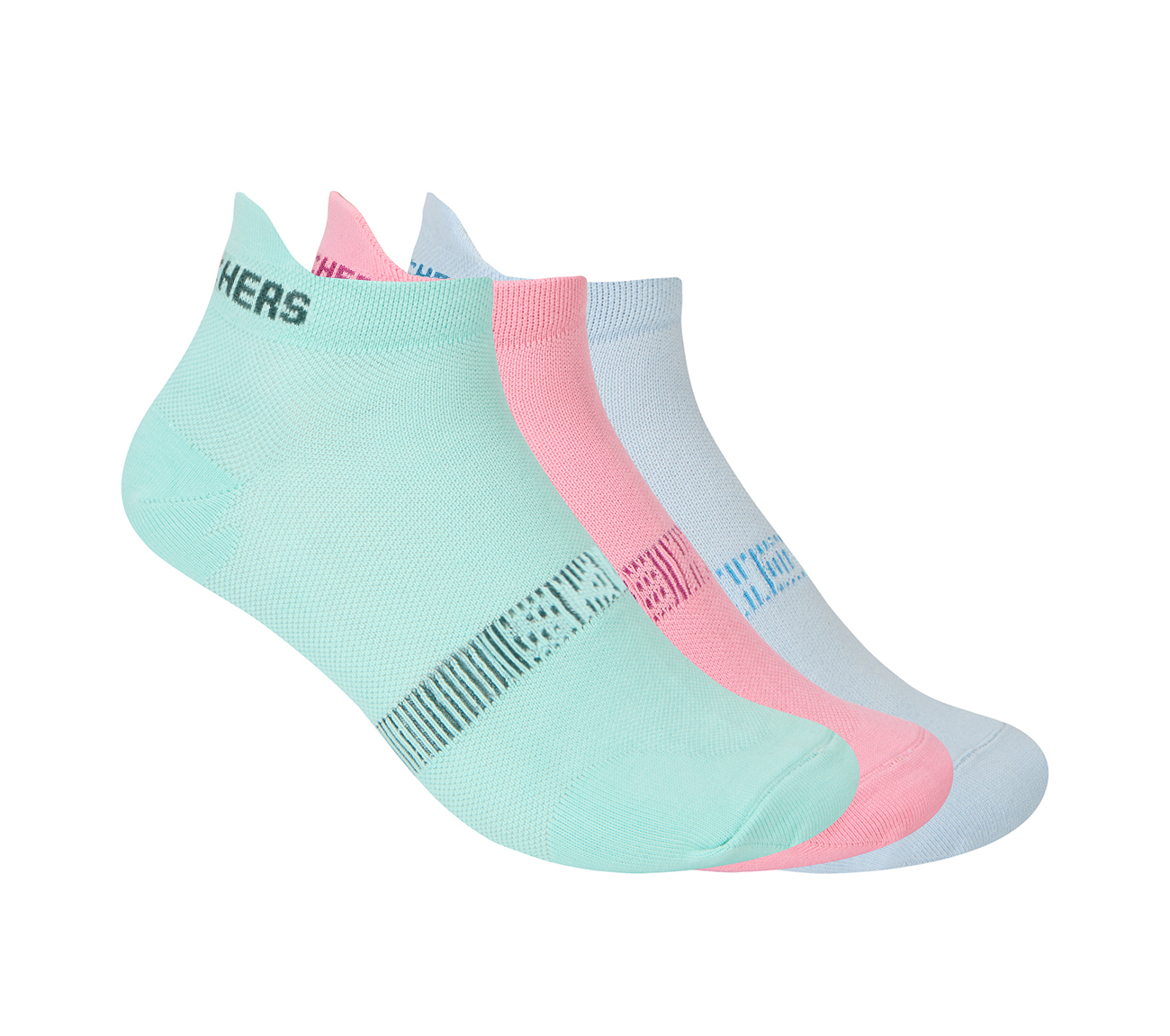 3PK WOMENS STRUCTURED NON TERRY ANKLE, AQUA/PINK Accessories Lateral View