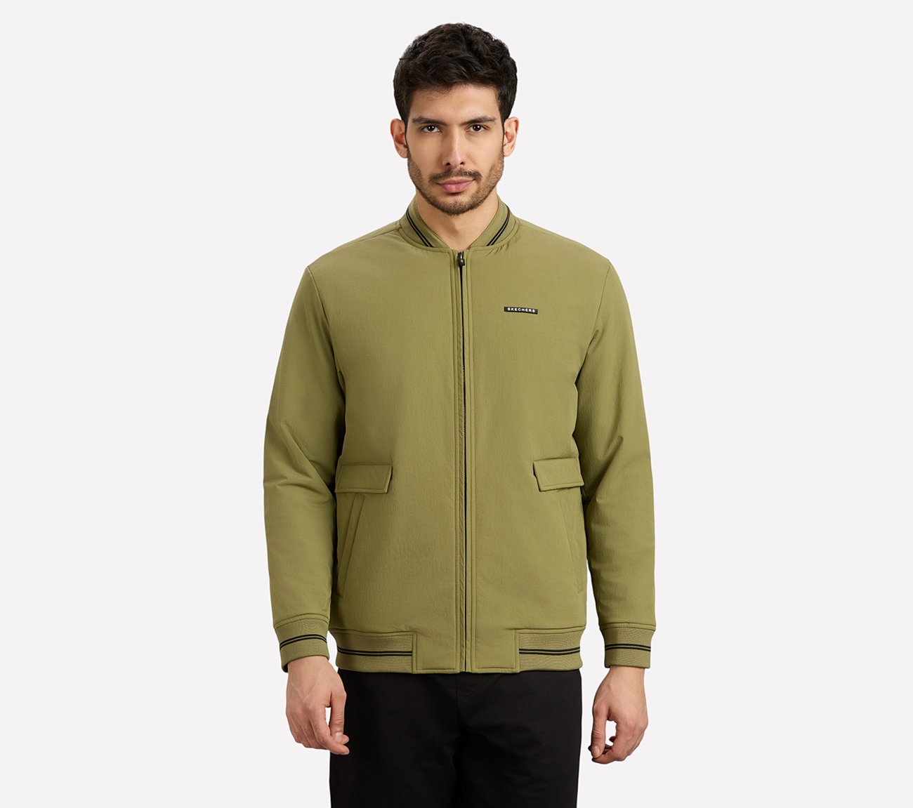 RIB TIPPING VARSITY JACKET, BROWN/SAGE