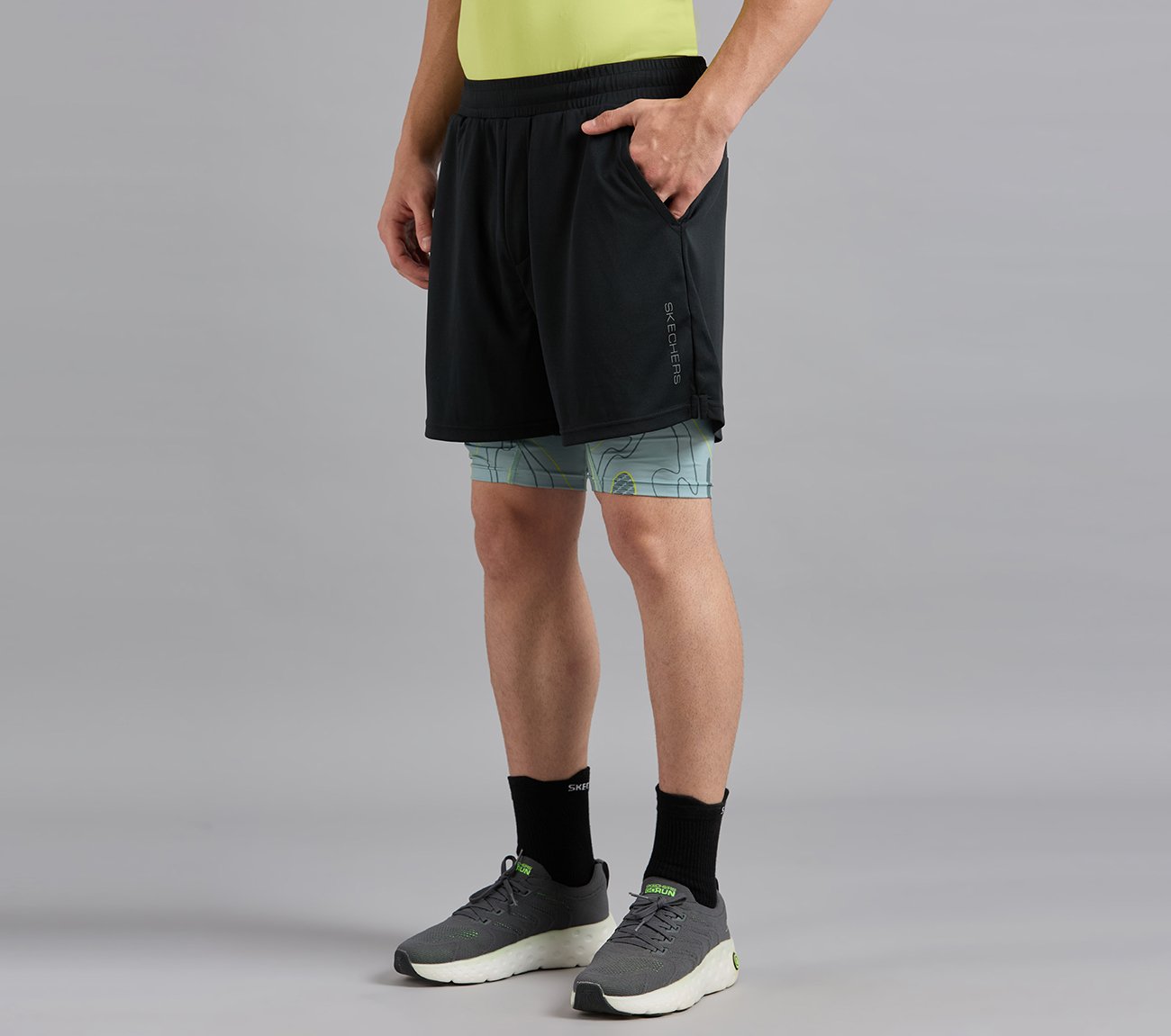 SPACE PRINT LAYER PICKLEBALL SHORTS, BLACK Apparels Top View