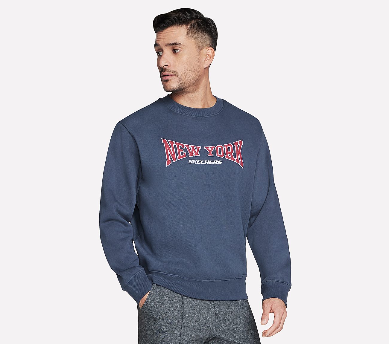 SKECH-SWEATS NY CREW, CHARCOAL/NAVY Apparels Bottom View
