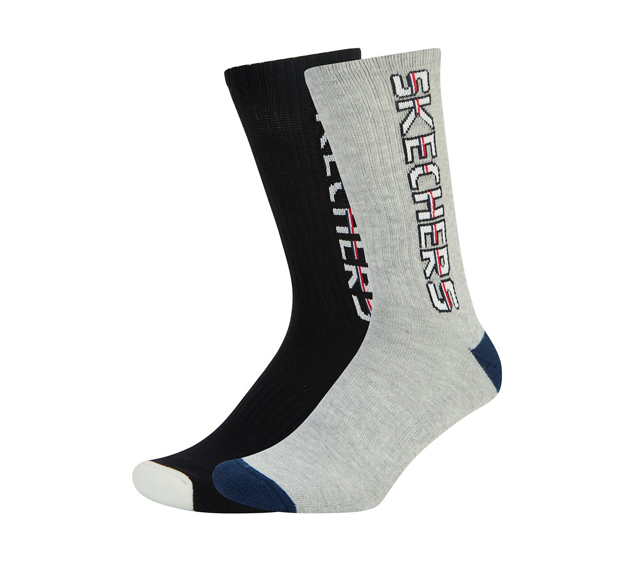 2PK MENS SKECHERS HALF TERRY CEW, BLACK/GRAY