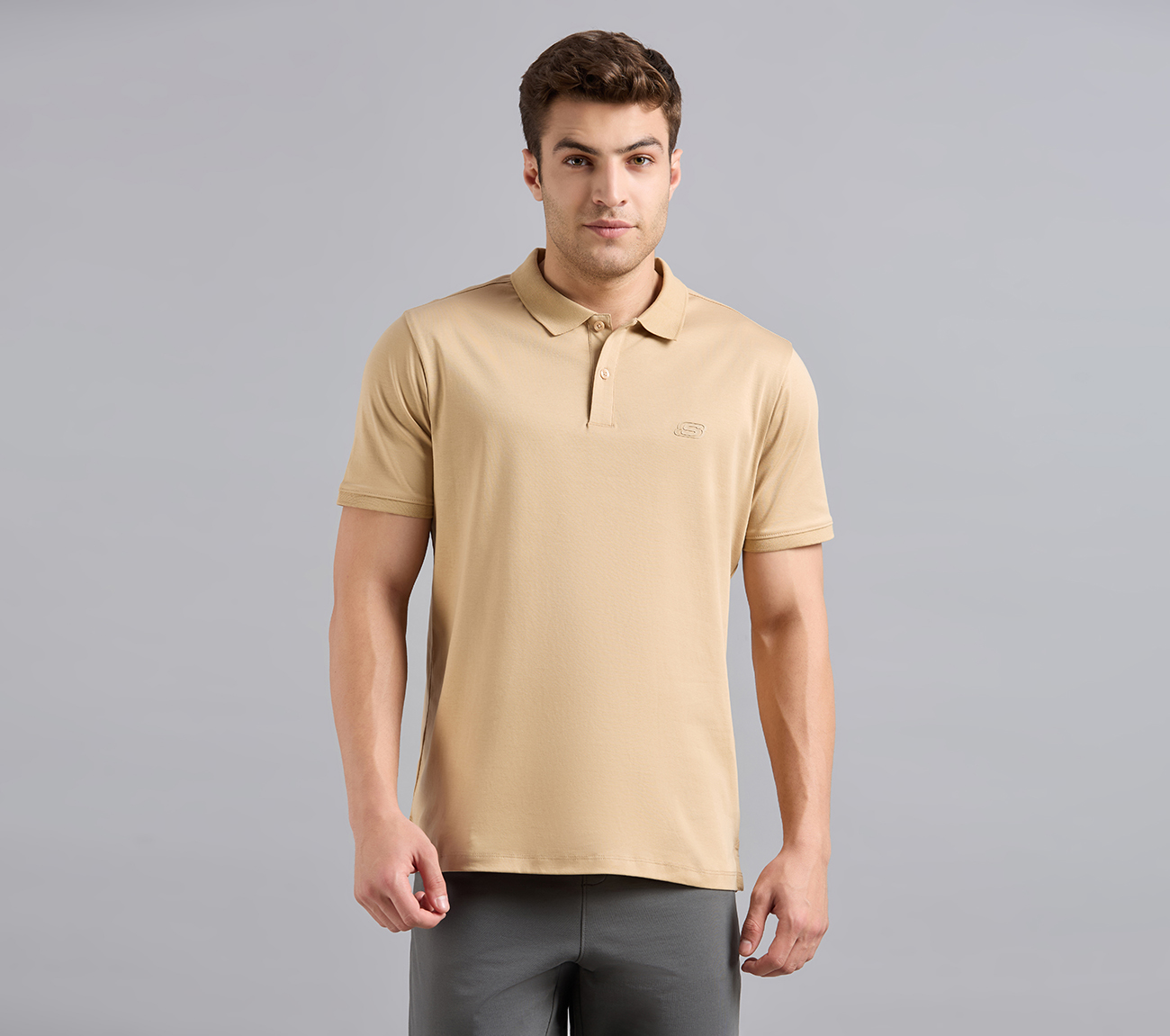 HIGHLANDER FRONT ZIPPER POLO, WHISKEY Apparel Lateral View
