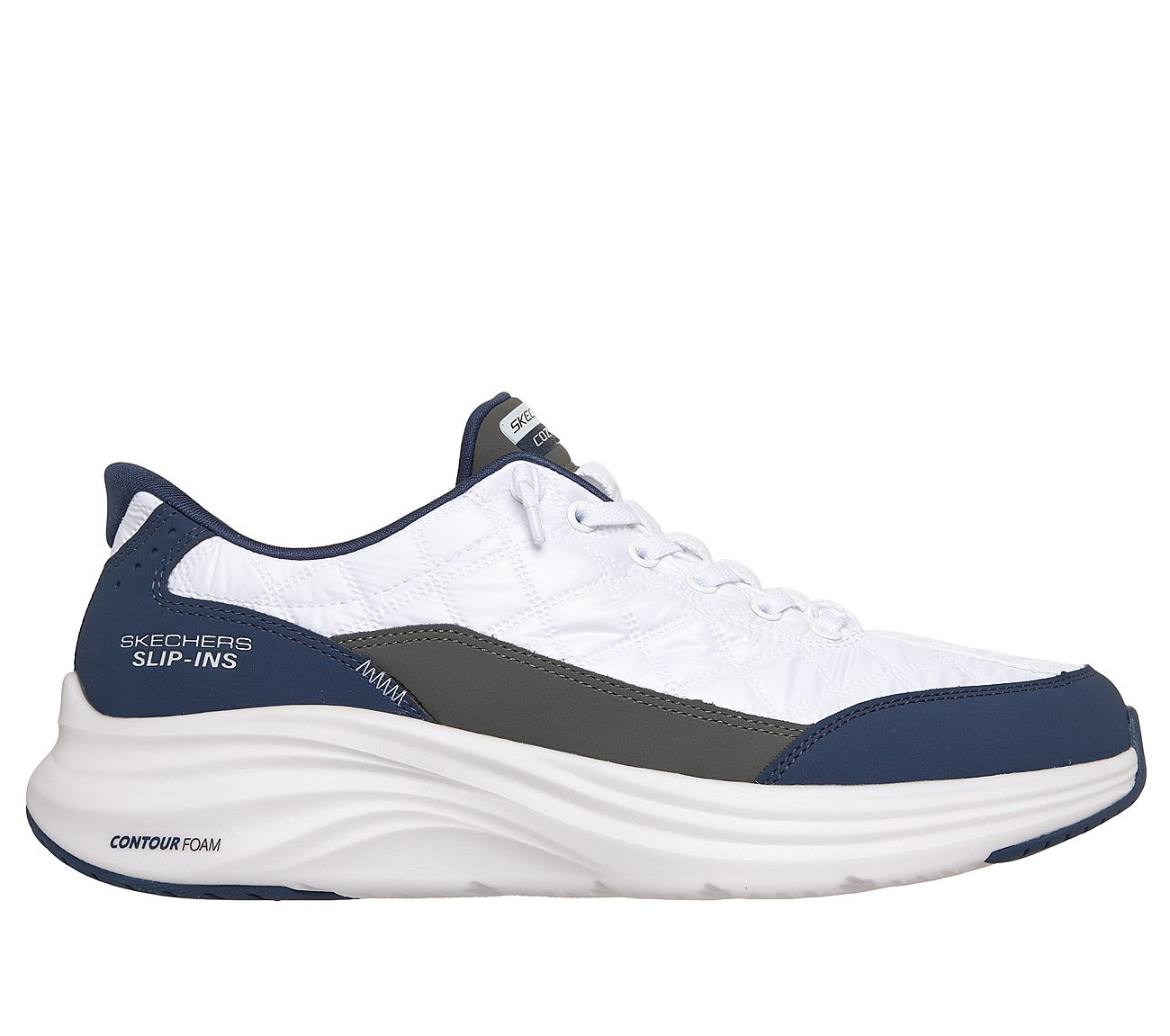 CONTOUR FOAM - COZY FIT, WHITE/NAVY Footwear Lateral View