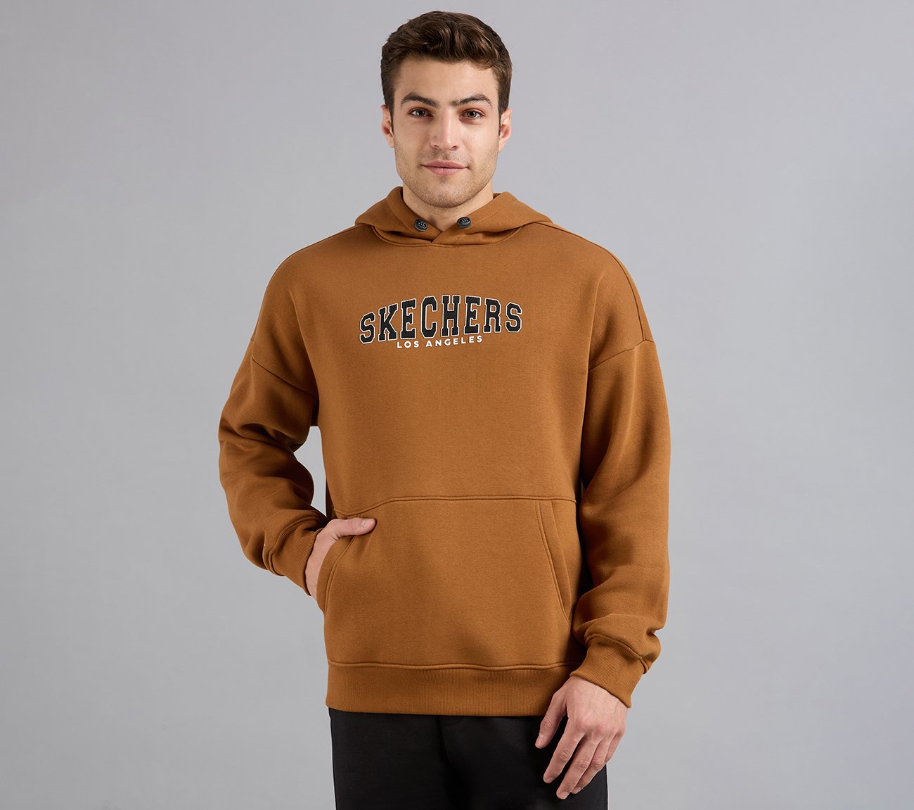 LOS ANGELES HONEYCOMB HOODIE, CHARCOAL/ORANGE Apparels Lateral View