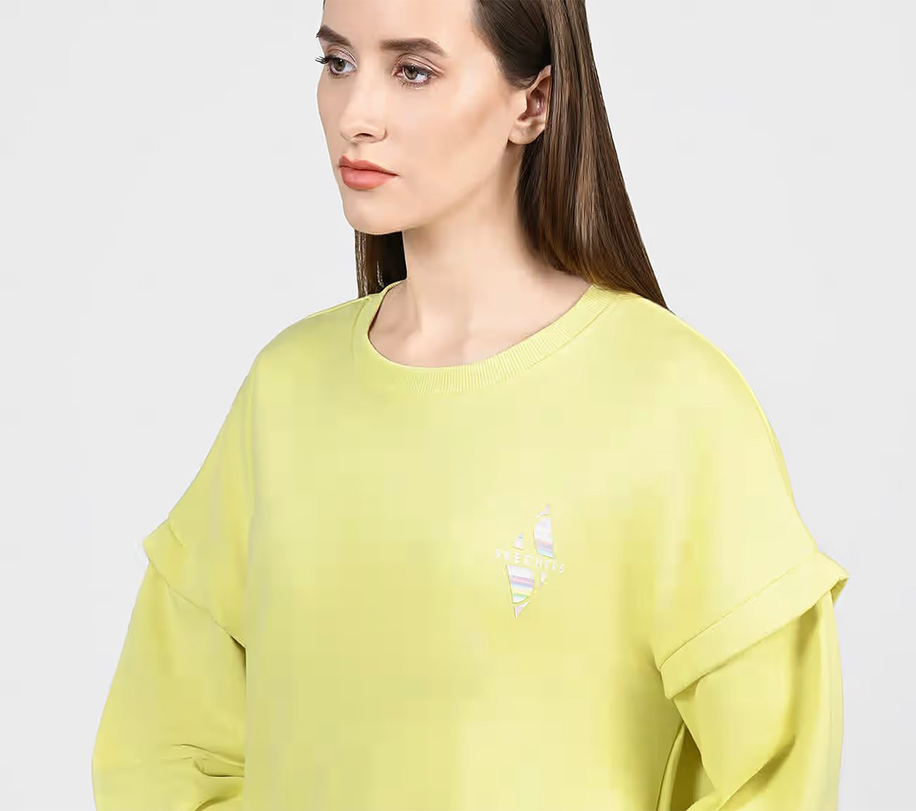 OASIS LAYERED SLEEVE SWEATSHIRT, MINT/YELLOW