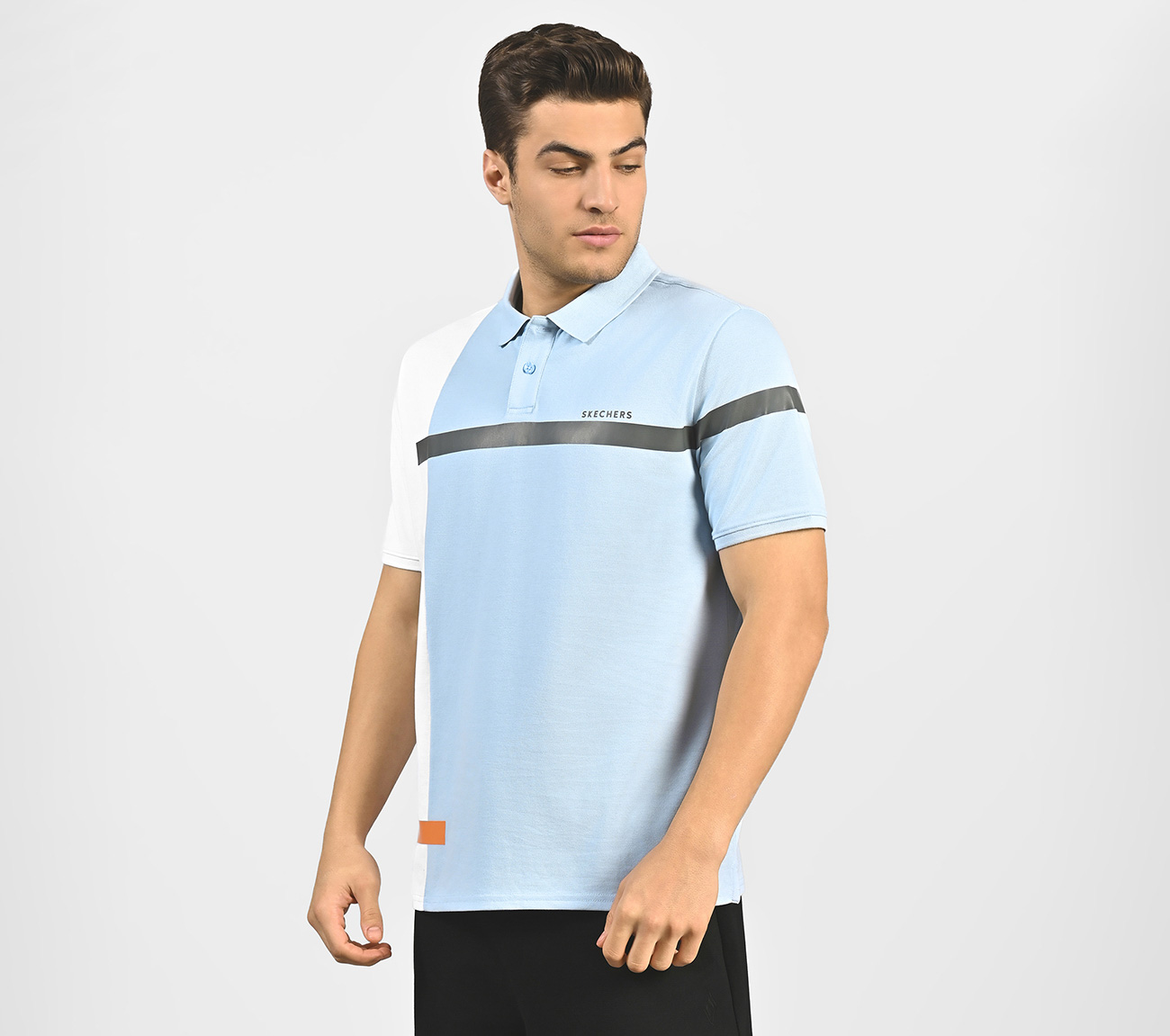 CUT AND SEW POLO, CHARCOAL/LT. BLUE Apparel Top View