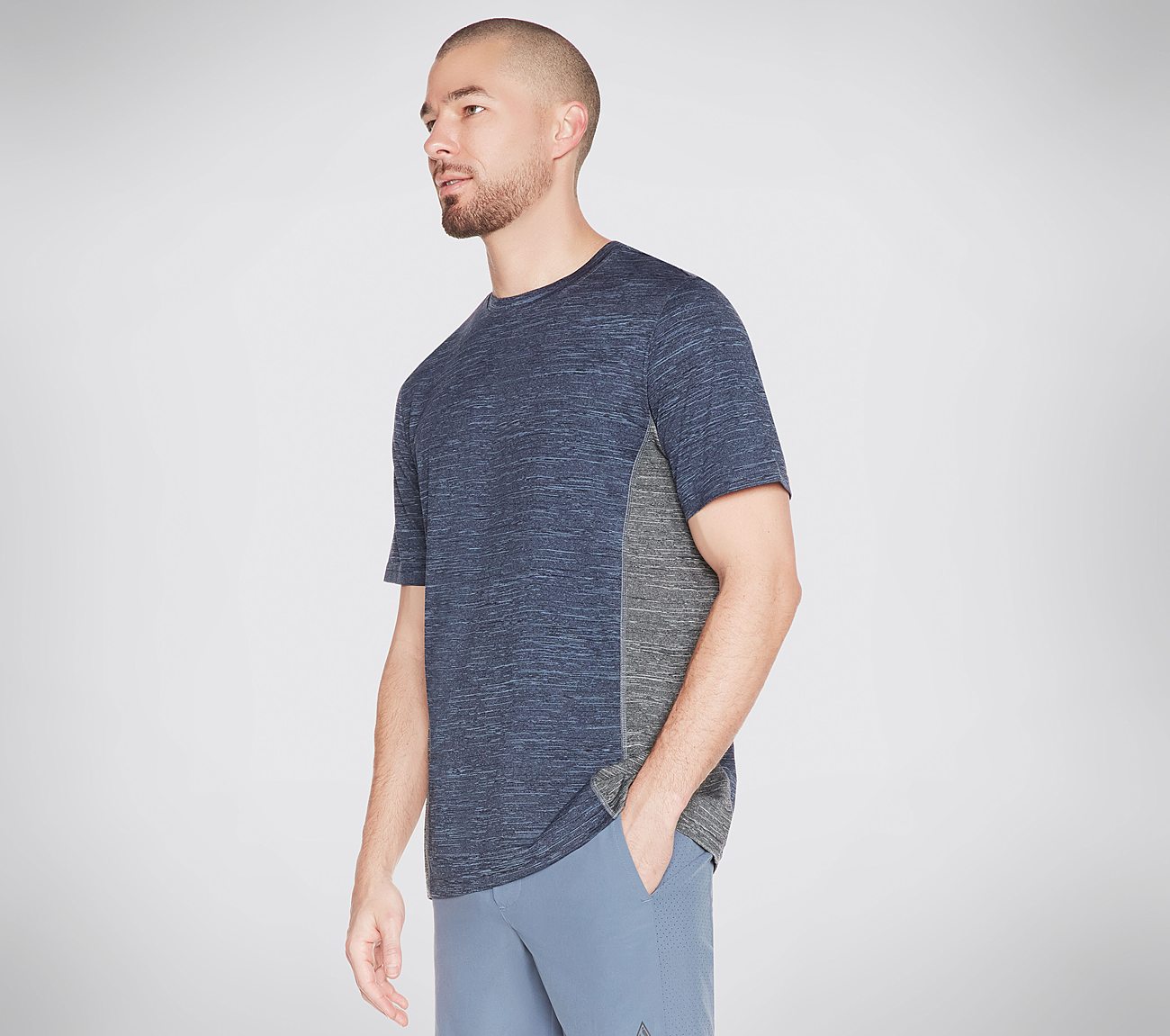 STRENGTH T-SHIRT, BLUE/GREY Apparels Lateral View