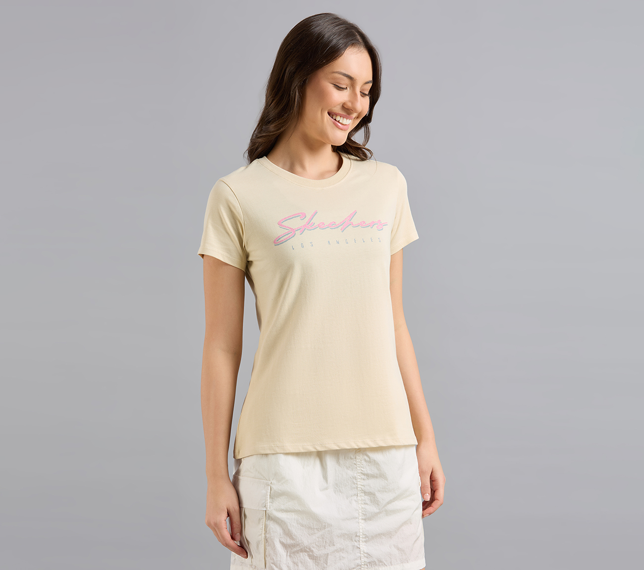 SKECHERS HAND PAINTED TEE, NATURAL/BLUE Apparel Bottom View