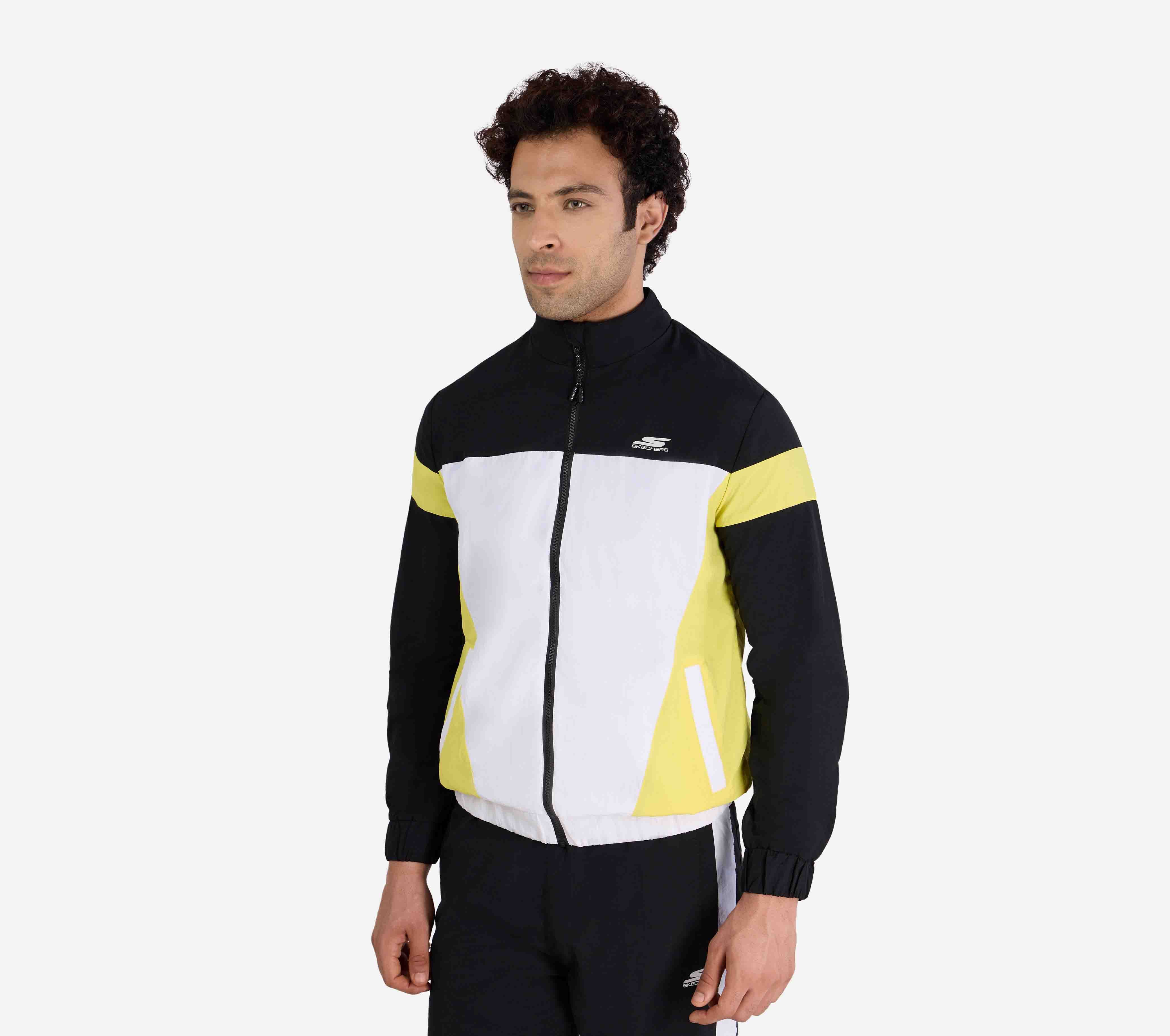 SKECHERS CUT & SEW JACKET, WHITE/LIME Apparel Top View