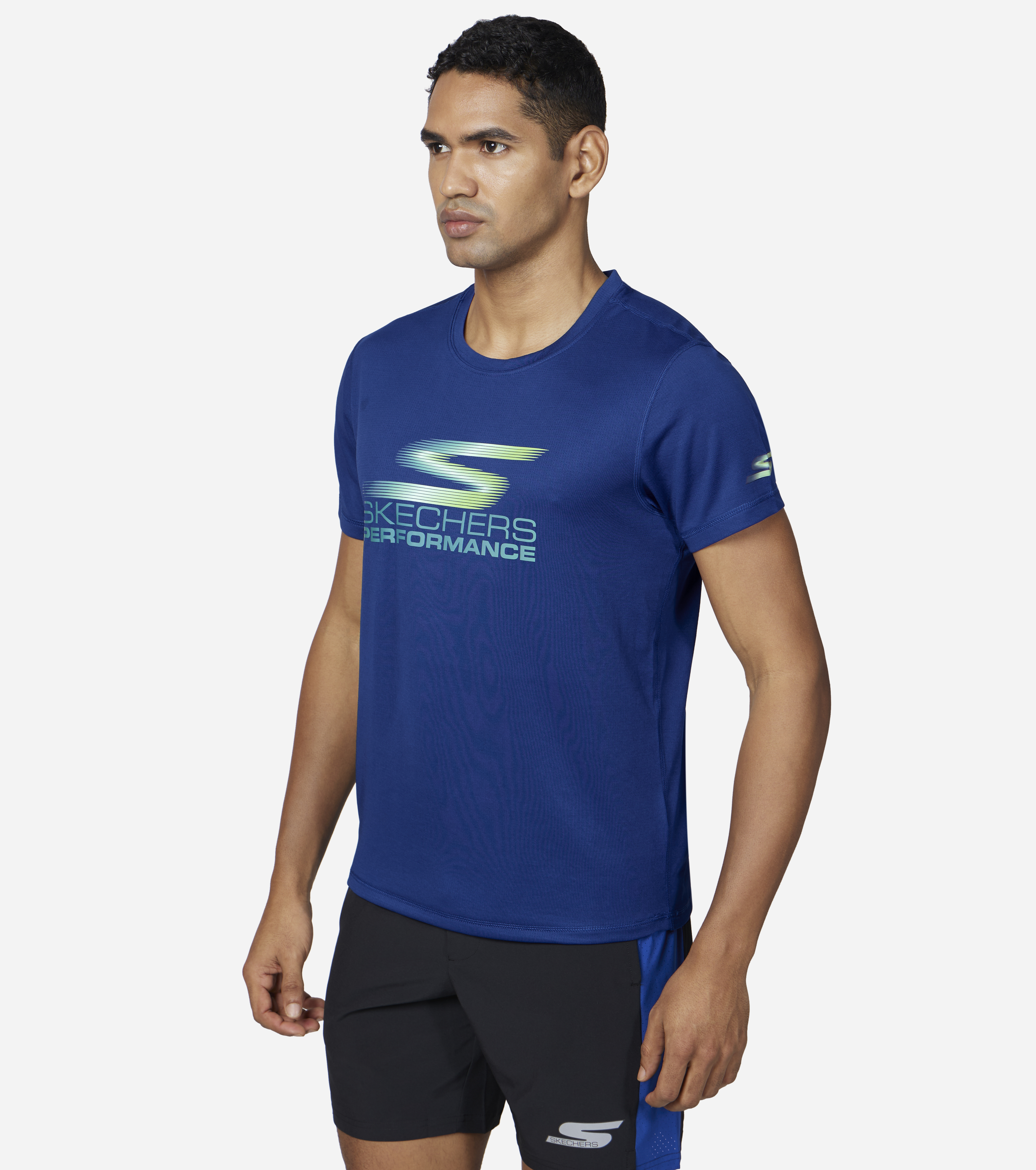 MENS ELITE TECH T-SHIRT, BLUE/WHITE Apparels Top View