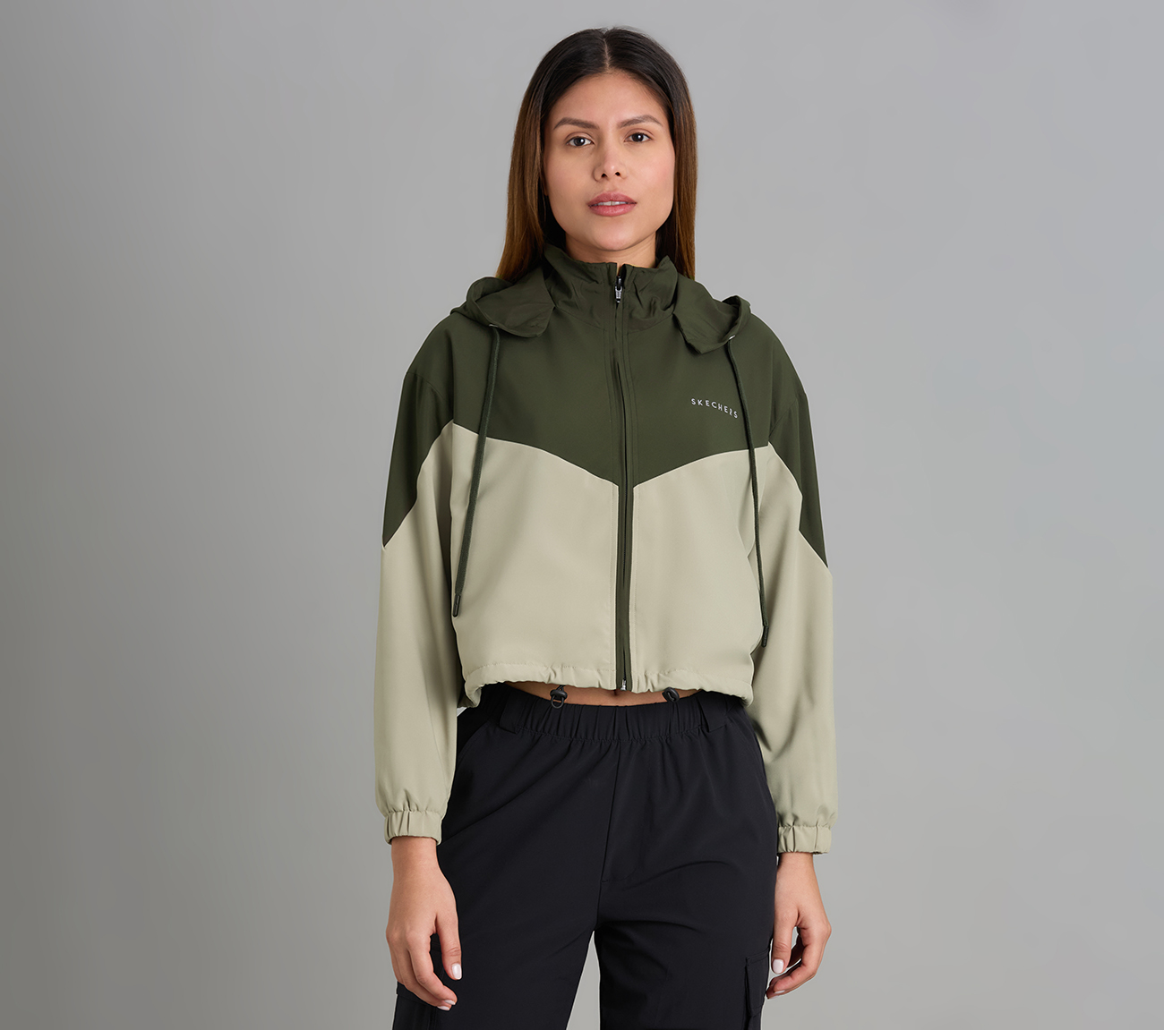 COLOR BLOCKED JACKET, BROWN/OLIVE
