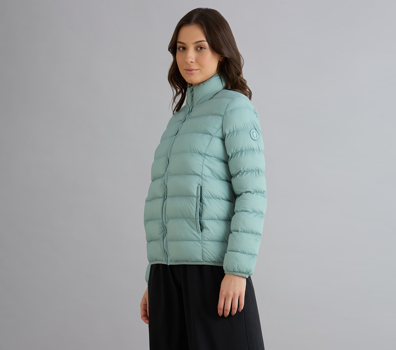 PUFFER FZ JACKET, OFF WHITE/NAVY Apparels Top View