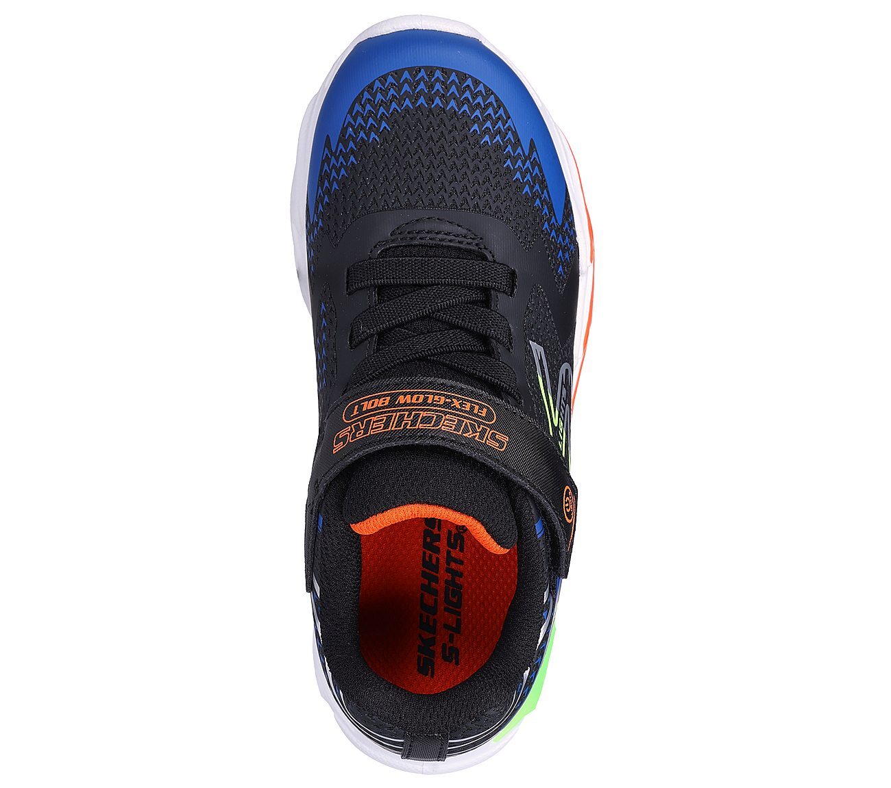 FLEX-GLOW BOLT, BLACK/BLUE Footwear Top View