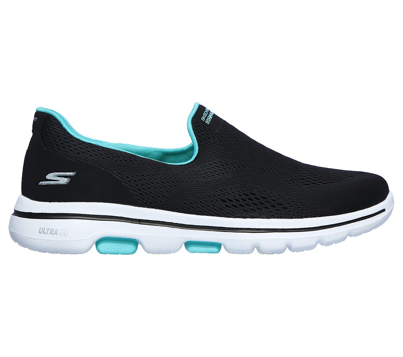GO WALK 5, BLACK/TURQUOISE Footwear Lateral View