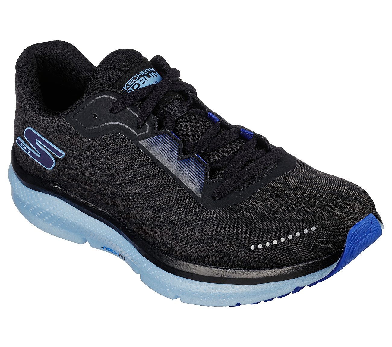 GO RUN RIDE 10, BLACK/LIGHT BLUE Footwear Right View