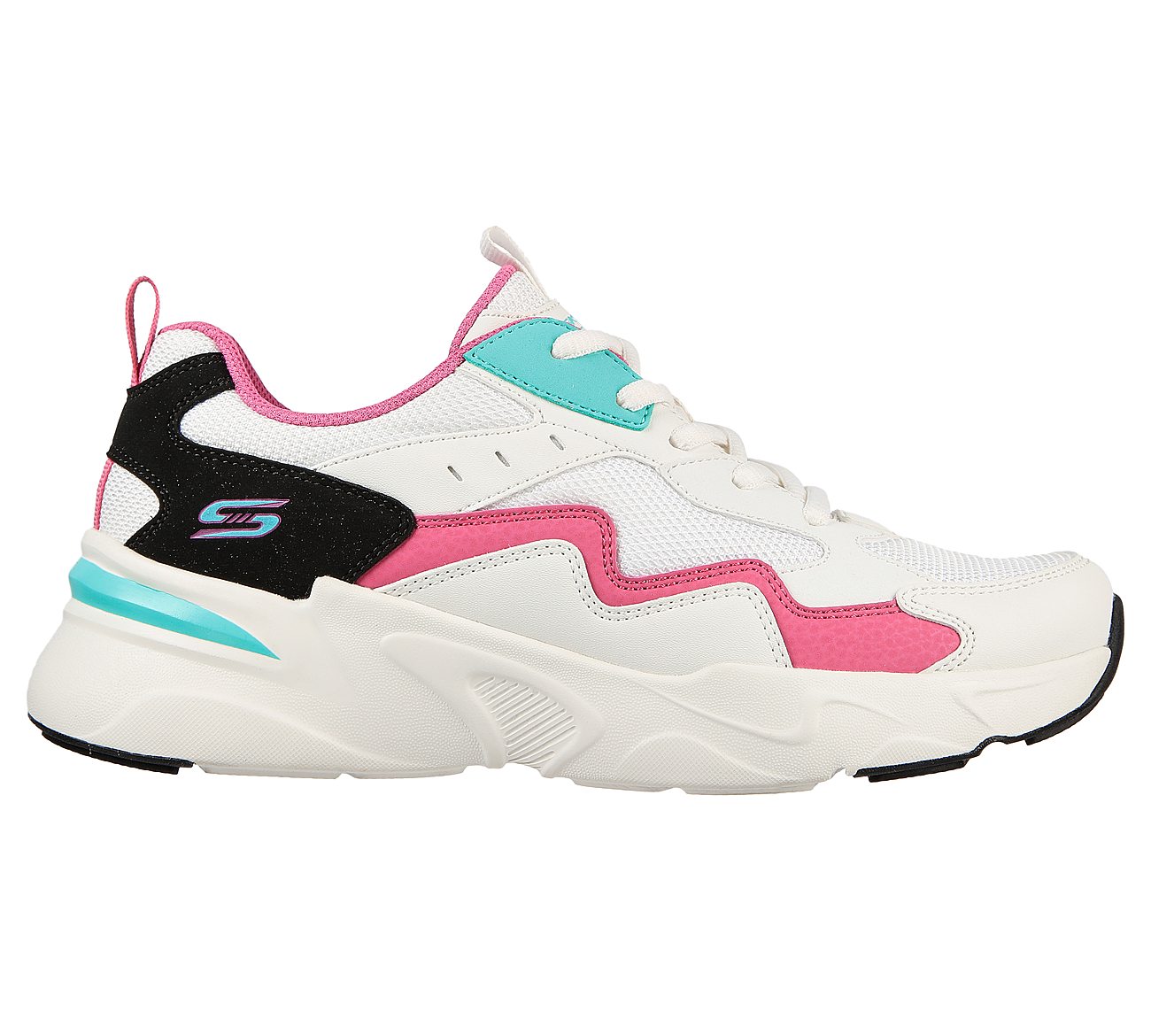 BOBS BAMINA-ZIGZAGGER, WHITE/PINK/TURQUOISE Footwear Lateral View